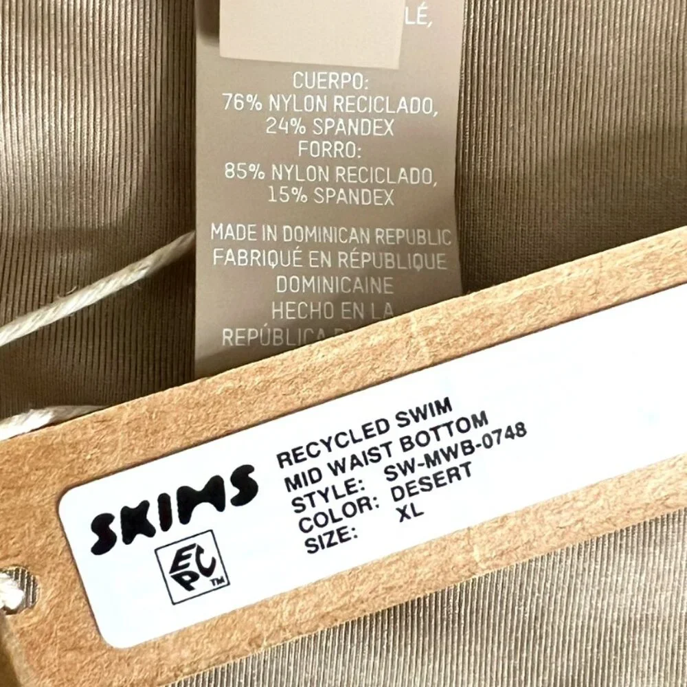 SKIMS NEW Recycled Swim Tank Bikini Top & Mid Waist Bottom In Desert Size L/XL